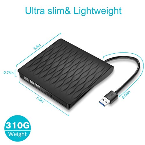 External CD DVD Drive,USB 3.0 Slim Portable CD/DVD Writer/Rewriter/Burner,Optical Drives Player for PC Desktop Laptop (Black)