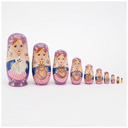 Bits and Pieces - 10 Pc Russian Nesting Dolls - The Cat Ladies-Hand Painted Hand Made Wooden Nesting Dolls Matryoshka Figurines - Set of 10 Dolls from 7.5" Tall - Image 6