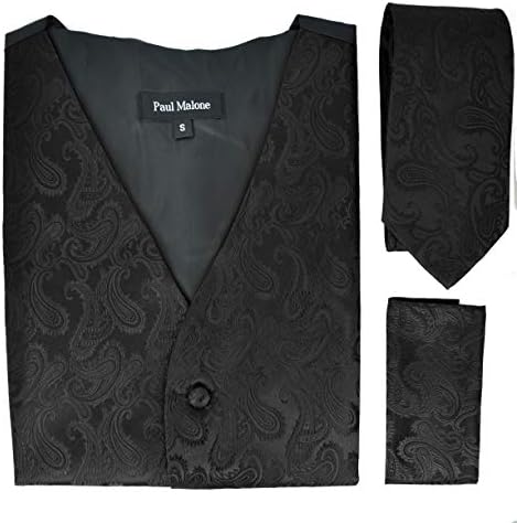Paul Malone Formal Tuxedo Vest Set with Tie and Pocket Square