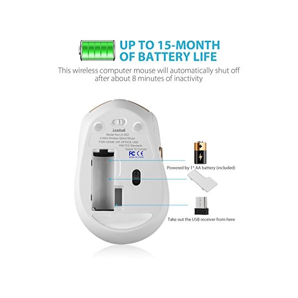 Wireless Mouse for Laptop Silent Cordless USB Mouse Wireless Optical Computer Mouse, 6 Buttons, AA Battery Used,1600DPI…