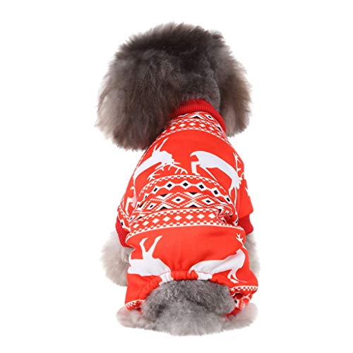 ZLOLIA Christmas Elk Dog Pajamas Pet Clothes Jumpsuit Apparel Xmas Cat Costumes Onesies Soft Christmas PJS Santa Reindeer Red
