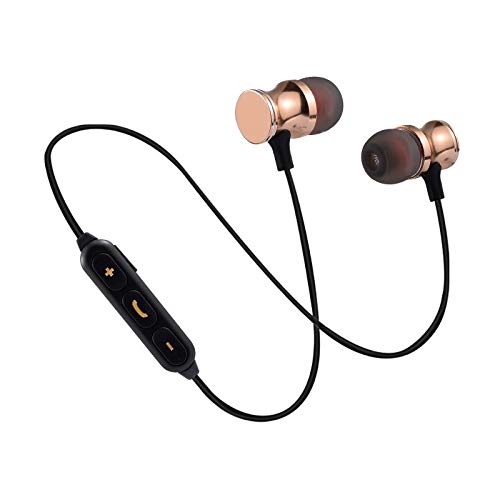 Bluetooth Headphones Metal for Xiaomi Redmi 7 Smartphone Wireless Remote Control Hands Sound In-Ear Univ (Gold)