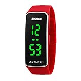 Kortusa LED Sport Digital Wrist Watch 50M Waterproof for Kids Boys Girls Men Women Silicone Bracelet Watch Red