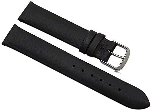 myledershop 17mm Calf leather watch strap band Made in Germany in black with buckle in silver MJ-Design-Germany incl assembly instructions