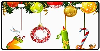 Christmas Gift Merry New Year Happy Santa Claus Strong And Durable Aluminum Car Metal License Plate Frame for Women/Men Two Holes Tag 11.8" X 6.1"