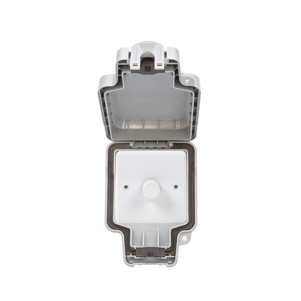 Lieber Silk White 1 Gang Outdoor Dimmer Switch IP66 Trailing/Leading Edge with Enkin Technology 150W LED (300w Halogen/Incandescent) | Weatherproof, Stormproof, Dirt and Rubble Free, Durable