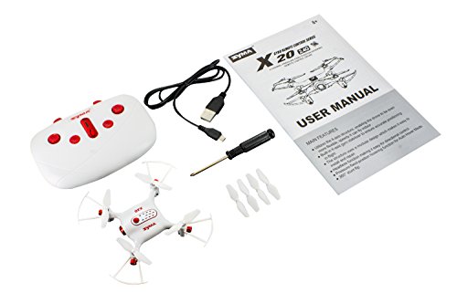 Tenergy Syma X20 Mini Headless Quadcopter RC Drone with Stunt Altitude Holding for Beginner (White)