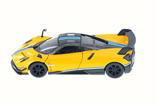 2016 Pagani Huayra BC with Decals Hard Top, Yellow/Blue Stripe - Kinsmart 5400DF - 1/38 Scale Diecast Model Toy Car (Brand New but NO BOX)