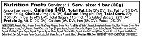 DON’T GO NUTS NUT-FREE ORGANIC CHEWY GRANOLA BARS, CHOCOLATE CHIP, 12 COUNT, NON GMO, GLUTEN FREE