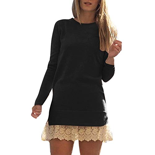 Lace Dress,Women Solid Patchwork Long Sleeve Party Swing Mini Cocktail Dresses by MEEYA