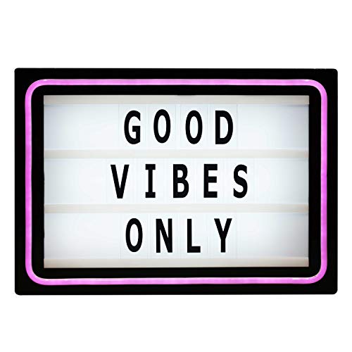 Brooklyn Lighting Company Cinematic Light Box, LED Light Box, Cinema Light Box, Letter Light Box with Neon Pink Light, 200 Letters, 24 LED Lights and USB Cable, Size 16 x 12 x 2