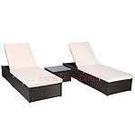 Do4U 3 Pcs Outdoor Patio Synthetic Adjustable Rattan Wicker Furniture Pool Chaise Lounge Chair Set with Table (Expresso-8003)