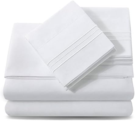 Ashler Bed Sheet Set - Hypoallergenic Soft Microfiber Deep Pocket 1800 Series - Wrinkle Fade Resistant - 4 Piece King White