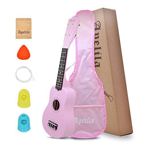 Apelila 21 inch Soprano Ukulele Acoustic Mini Guitar Musical Instrument with Bag, Pick, Strings, for Beginner, Kid, Starter, Amateur (21" Light Pink #2)