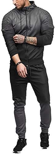 Men Gradient Color Sport Suit Zipper Hoodies Tracksuit Outfit Contrast Jogging Full Sweatsuit