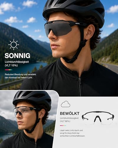 Meayll Cycling Glasses Men Women Photochromic Running Glasses UV400 with Adjustable Nose Pad 27 g Lightweight TR90 Sports Glasses Sunglasses Quick Glasses for Bicycle MTB Outdoor