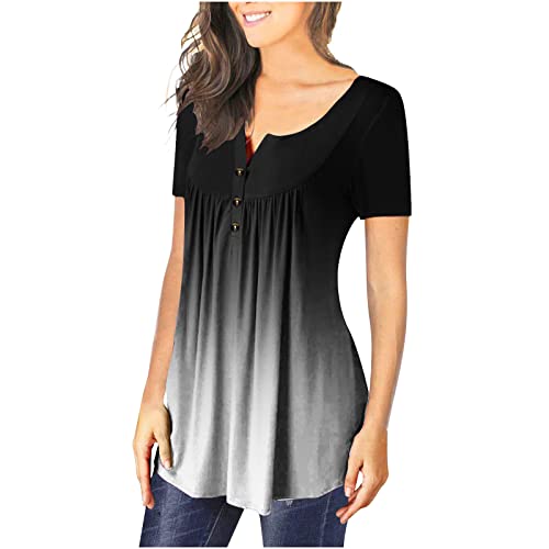 Womens Tops Hide Belly Tunic 2023 Summer Short Sleeve T Shirts Henley Button Down Shirt Blouses for Leggings