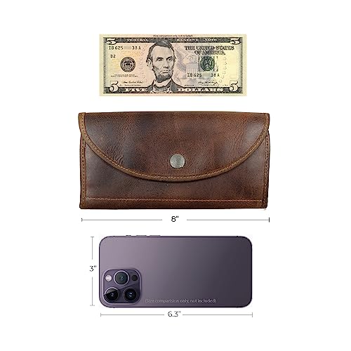 Hide & Drink, Full Grain Leather Snap Clutch Wallet for Women, Money Holder and Card Organizer with Zippered Pouch, Handmade, Bourbon Brown