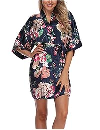 Kimono de satén floral para mujer, bata corta de dama de honor para bodas y fiestas