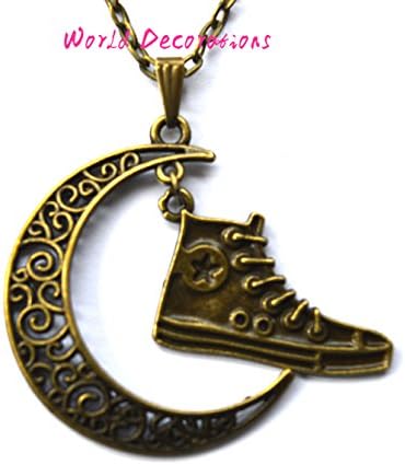 Delicate Tiny Crescent Moon Necklace,Sneakers Necklace - Trainers Shoe Necklace - Antique Silver - Shoe Necklace - Shoe Pendant Charm Necklace - Shoe – Metal