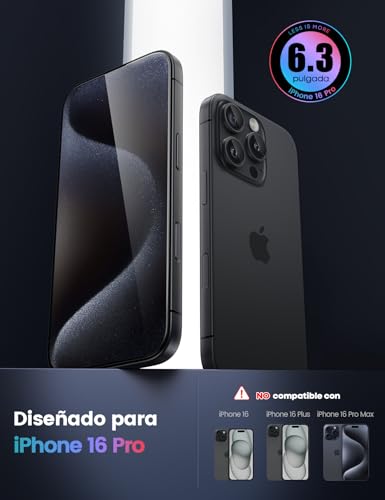 Lamicall Mica para iPhone 16 Pro - [Top 9H Película de Vidrio Templado], Marco de Instalación Fácil, 0 Burbujas, AntiHuellas, Alta Sensibilidad, Protector de Pantalla para iPhone 16 Pro (6.3")