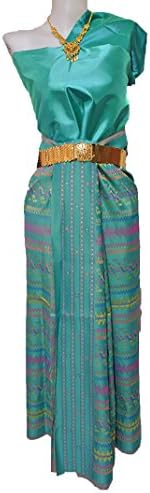 Thai Myanmar Teal synthetic silk fabric for Women Top Skirt Wedding Dress SE180