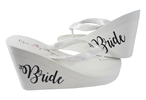 Cute Black and White Bride side Wedge Heel Flip Flops for the Wedding, Beach