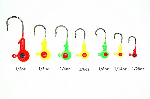 Toasis Fishing Round Jig Heads Ice Fishing Lure Bait Hooks Assorted Sizes Pack of 20 (Green, 1/2-Ounce) - Thumbnail 2