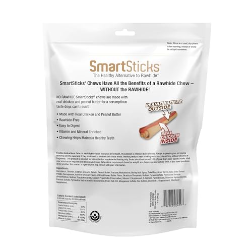 SMARTBONES SMARTSTICKS WITH REAL PEANUT BUTTER, 25 COUNT, TREAT YOUR DOG TO A RAWHIDE-FREE CHEWS FOR DOGS