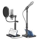 Desktop Microphone Stand with Phone Holder, 2 in 1