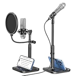 Desktop Microphone Stand with Phone Holder, 2 in 1