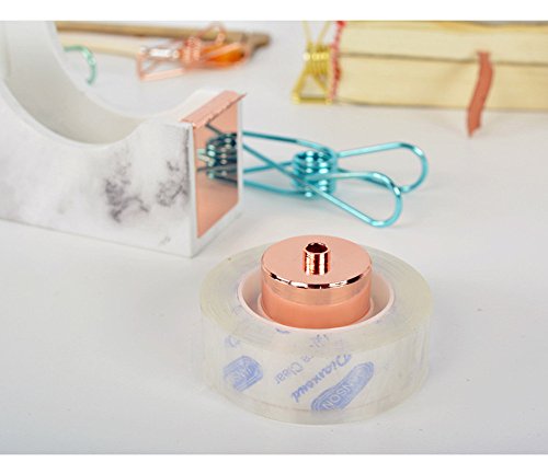 MultiBey Desktop Tape Dispenser Gold Rose Gold Metal Core Marble White Texture Office Supplies 1" (Rose Gold)