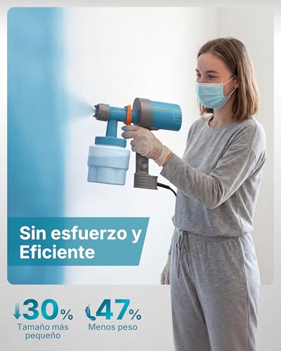 Tilswall Shark 600 Pistola de Pintura, Ultraligera HVLP Eléctrica, 3 Boquillas y 3 Patrones, Fácil Limpieza, Flujo Ajustable, para Muebles, Vallas, Paredes, Puertas, Terraza
