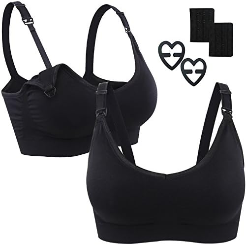 Athaelay Women's Removable Padded Maternity Nursing Bra With Full Sling and Free Clips, Black L 2 Pack