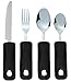 Adaptive Utensils (4-Piece Kitchen Set) Wide, Non-Weighted, Non-Slip Handles for Hand Tremors, Arthritis, Parkinson’s or Elderly use | Stainless Steel Knife, Fork, Spoons (Black - 1 Set)