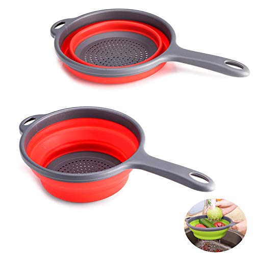 Food Strainers,Foldable Silicone Strainers,Collapsible Colanders with Handles,Kitchen Strainers Colander, 2 quart (Red)
