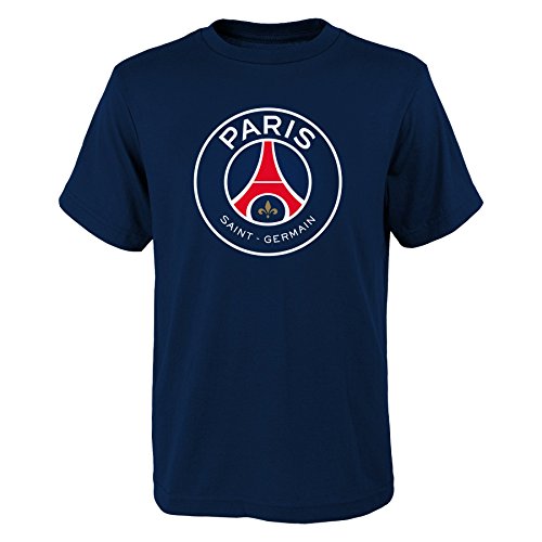International Soccer Paris Saint Germain Youth Boys Team Logo Short Sleeve Tee, M(10-12), Navy