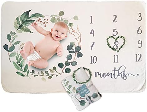 Frolickly Fleece Baby Milestone Blanket with Free Wreath | Monthly Age Tracker | Girl/Boy/Gender Neutral Watercolor Design | Extra Large 40x60 Inch Size | Perfect for Baby Showers & Photo Props