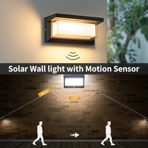 Solar Outdoor Light, Solar Lights with Motion Sensor, Waterproof Outdoor Solar Lights with 4 Smart Modes, IP65 Waterproof Lamps for Garden, Garage, Street, Patio, Paths (Warm Light)