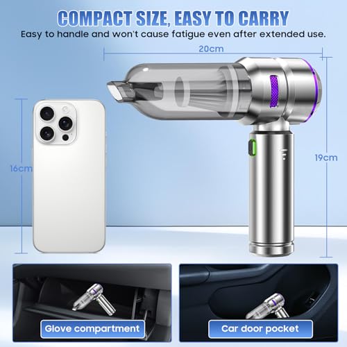Furnetra 4 in 1 Handheld Vacuum Cleaner, 22000 PA, Cordless Car Vacuum Cleaner, 3 Speeds 200000 RPM, Brushless Motor for Car, PC, Office, Sofa and Pet Hair