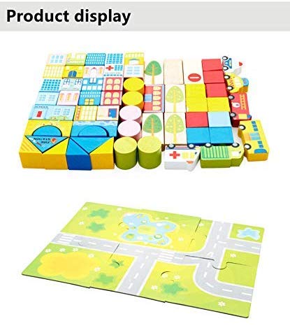 SuperLi Building Blocks for Toddlers - Colorful Baby Wooden Blocks for Preschool Learning - Baby Educational Toys for Kids - 28 Pcs Toy Blocks (62 Pieces City Transportation)