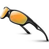 RIVBOS Polarized Sports Sunglasses Driving Comfortable Sun Glasses for Men Women Tr 90 Flexible Frame for Cycling Baseball Running 842 (Black, Rainbow Mirrored Lens)