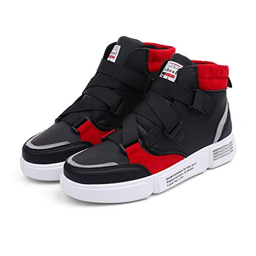 Respctful✿Men's Fashion High Top Leather Street Sneakers Sports Shoes Fashion Casual Tennis Shoes Red - Thumbnail 5