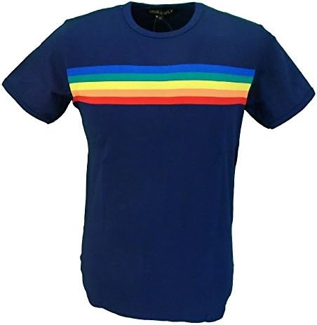 mazeysMens Retro Mod 60s Indie Rainbow Striped T Shirt