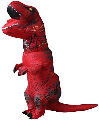 Halloween Adult Inflatable T Rex Dinosaur Party Costume Funny Dress Red with Backpack & USB Cable