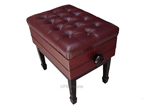 Adjustable Genuine Leather Artist Concert Piano Bench in Mahogany Satin