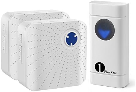 Wireless Doorbell, 1PlusOne Waterproof Door Chime Kit Includes Push Button Transmitter and Plug-In Receiver, Operating over 1000 feet Range, 52 Melodies, 4 Level Volume, CD Quality Sound and LED Flash