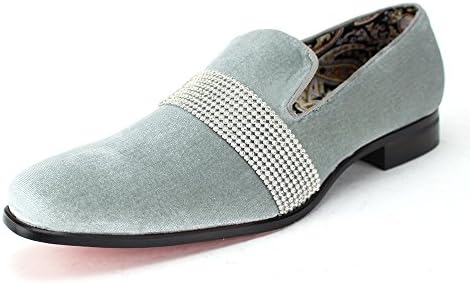 After Midnight Men's Velvet Smoking Slipper With Band Of Stones! Bejeweled Smoker Shoe! (10, Silver)