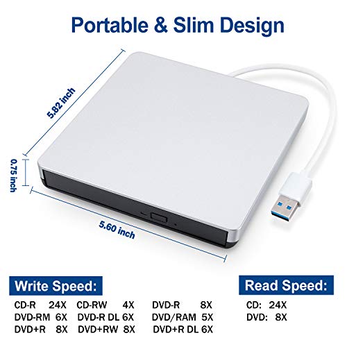 MMUSC External CD/DVD Drive for Laptop,USB Burner Writer Drive Player High Speed Data Transfer for Laptop/Desktop/MacBook/Mac OS/Windows10/8 - Thumbnail 3