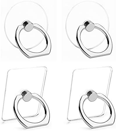 Yufesam Phone Ring Holder Stand, Transparent 360 Degree Rotation Finger Ring Grip Cell Phone Holder Compatible with Smartphones and Tablets, Pack of 4, Silver